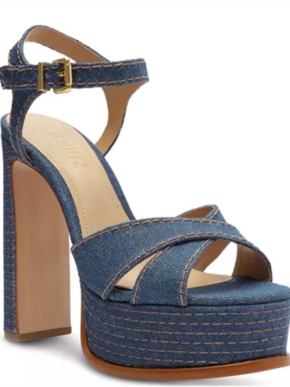 NIB Schutz Keefa Platform Sandal in Denim Blue - size 9B